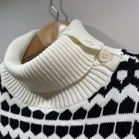 TALBOTS Womens Petite S Classic Geometric Button Neck Pullover Sweater Black - Picture 10 of 10